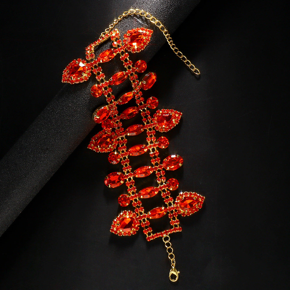 Hip-Hop Style Bangle With Electroplated Gold Plating And Red Rhinestones Inlay