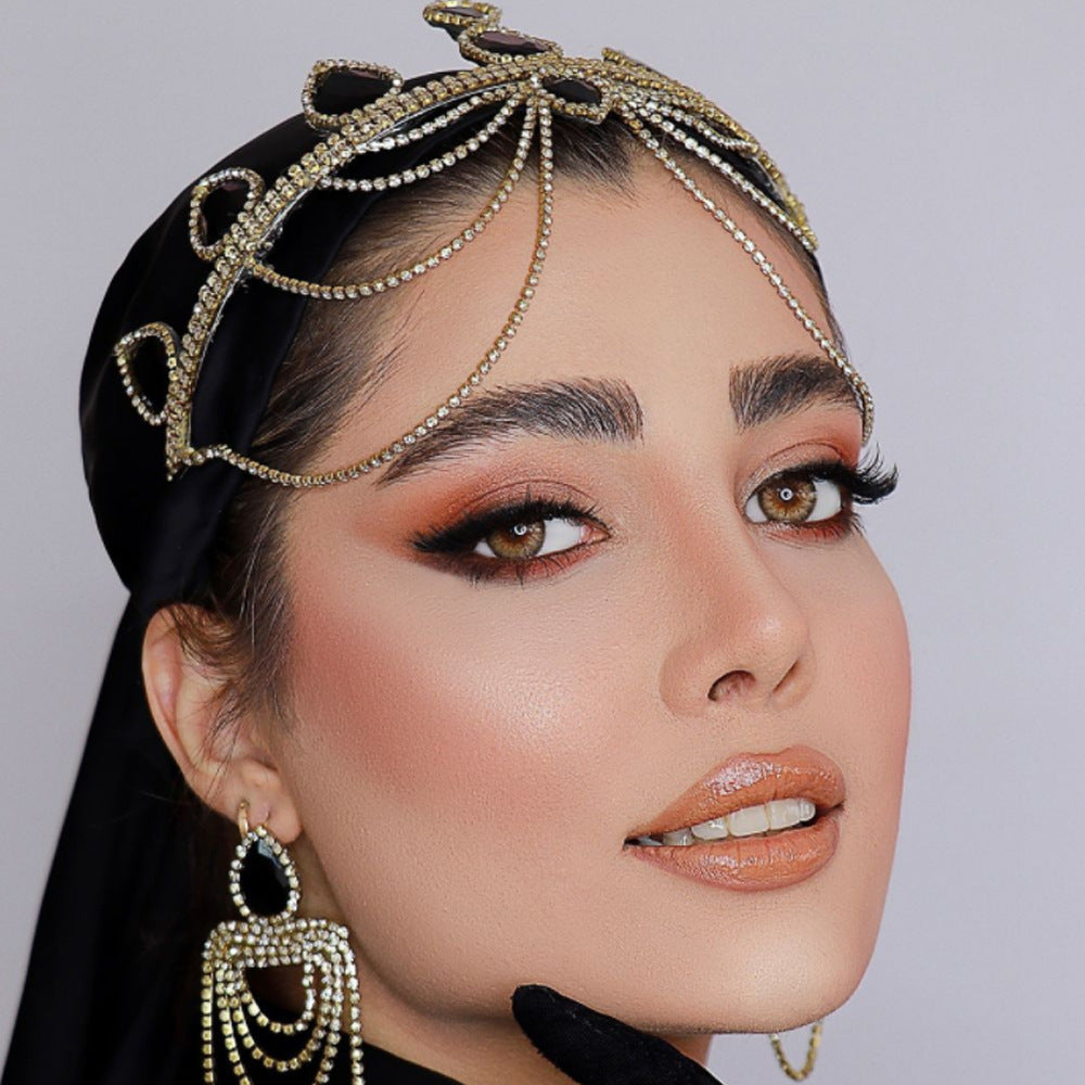 Ethnic Style Tassel Hair Chain For Women With Rhinestones In Silver, Elegant Hair Accessory Headband