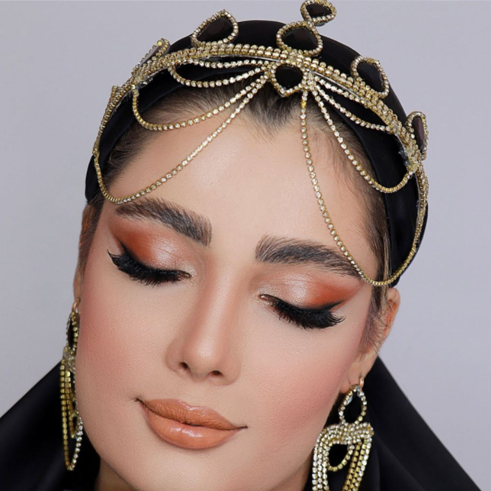 Ethnic Style Tassel Hair Chain For Women With Rhinestones In Silver, Elegant Hair Accessory Headband