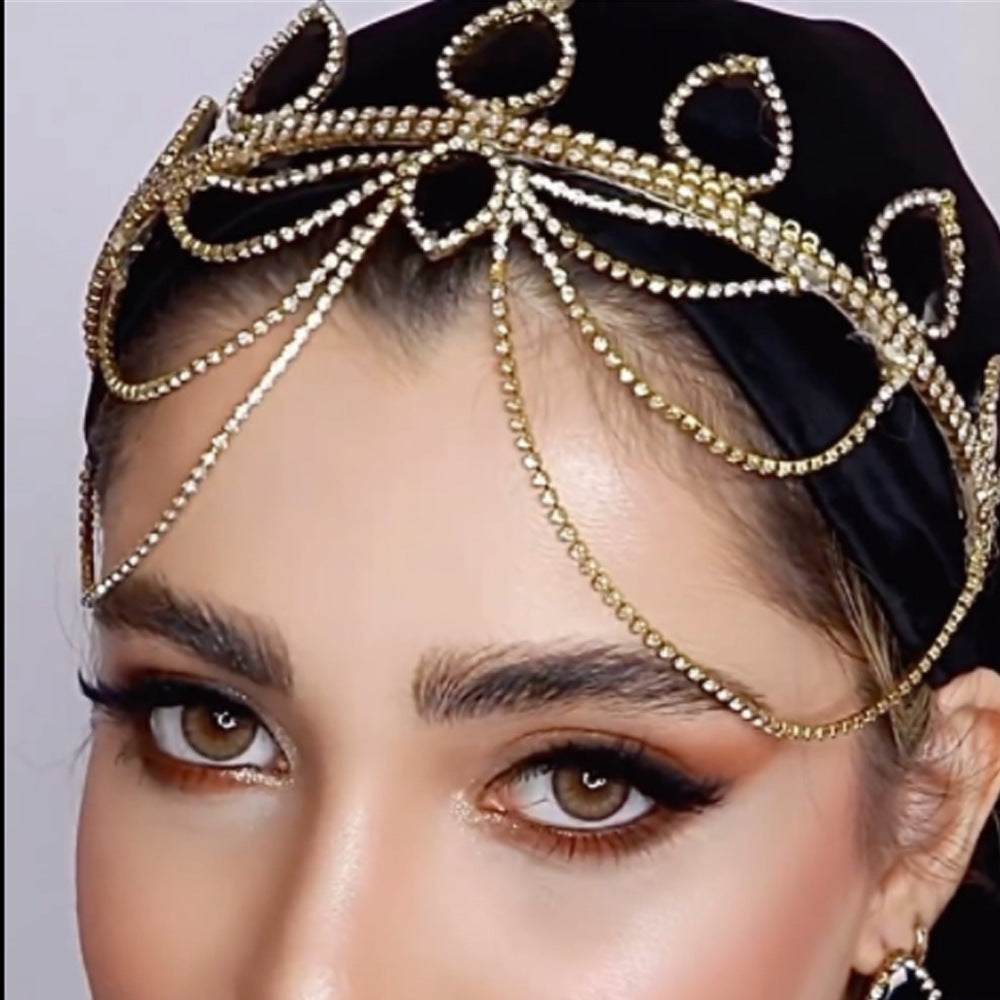 Ethnic Style Tassel Hair Chain For Women With Rhinestones In Silver, Elegant Hair Accessory Headband