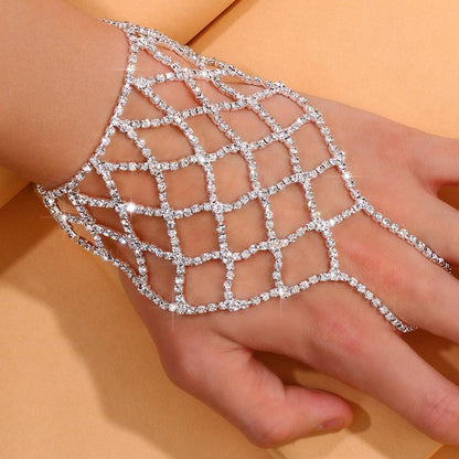 Ethnic Style Silver Alloy Hand Chain Bracelet With Rhinestones, Designed For Women