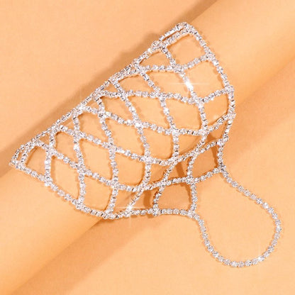 Ethnic Style Silver Alloy Hand Chain Bracelet With Rhinestones, Designed For Women