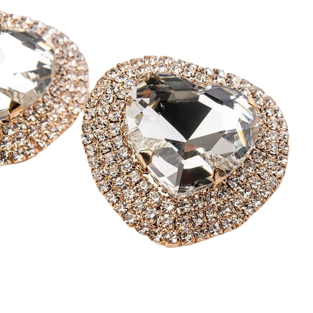 Heart Shape Silver Alloy Earrings With Rhinestones Featuring Electroplated Finish