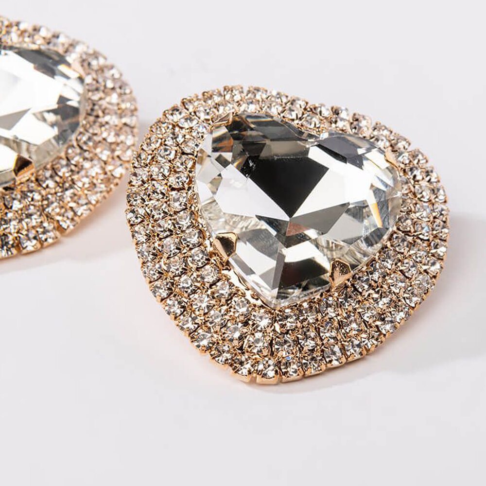 Heart Shape Silver Alloy Earrings With Rhinestones Featuring Electroplated Finish