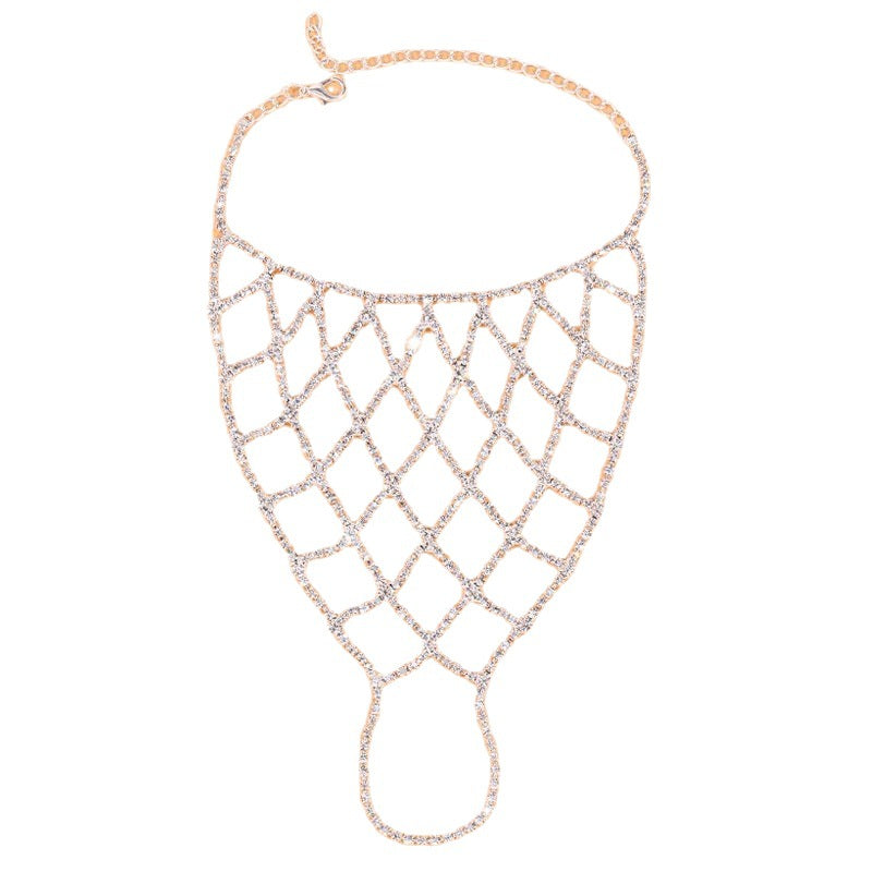 Ethnic Style Silver Alloy Hand Chain Bracelet With Rhinestones, Designed For Women