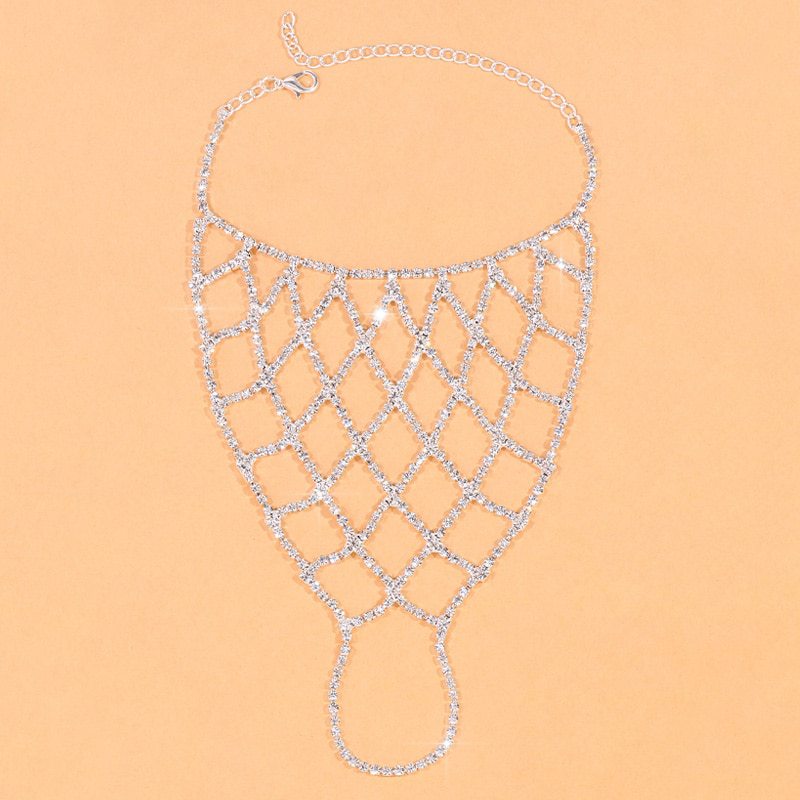 Ethnic Style Silver Alloy Hand Chain Bracelet With Rhinestones, Designed For Women