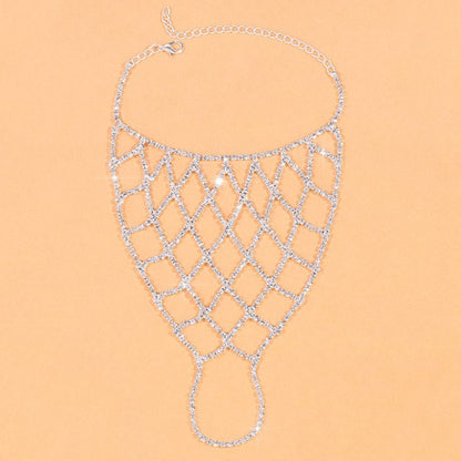 Ethnic Style Silver Alloy Hand Chain Bracelet With Rhinestones, Designed For Women