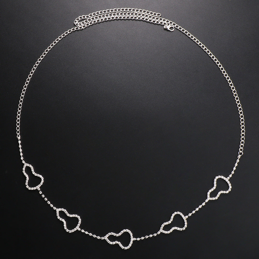 Bohemian Silver Alloy Waist Chain For Women With Geometric Pattern And Rhinestone Inlay