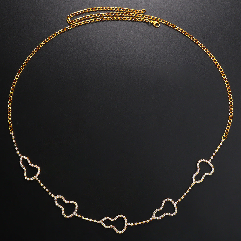Bohemian Silver Alloy Waist Chain For Women With Geometric Pattern And Rhinestone Inlay