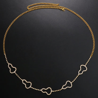 Bohemian Silver Alloy Waist Chain For Women With Geometric Pattern And Rhinestone Inlay