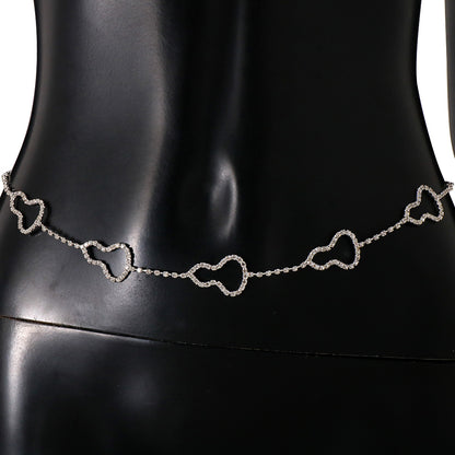 Bohemian Silver Alloy Waist Chain For Women With Geometric Pattern And Rhinestone Inlay