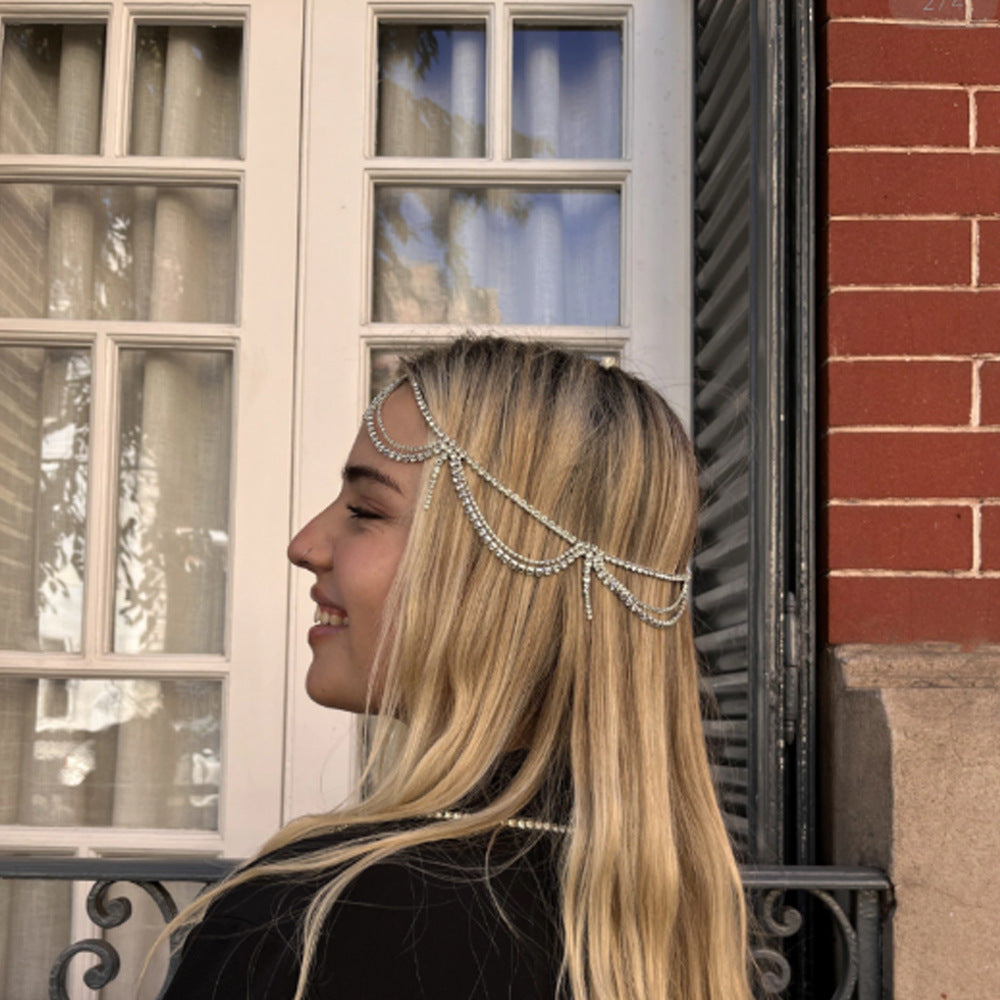 Silver Tassel Hair Chain Insert Comb For Women With Rhinestones, Perfect For Summer
