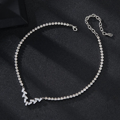 Silver V Shape Necklace For Women With Electroplated Alloy Chain And Rhinestones Inlay Featuring Zircon Accents