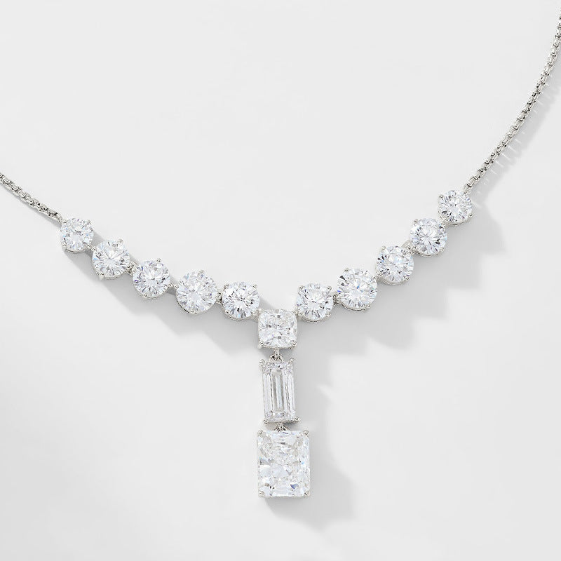 Silver Tassel Necklace For Women Featuring Alloy Pendant Material With Zircon Inlay