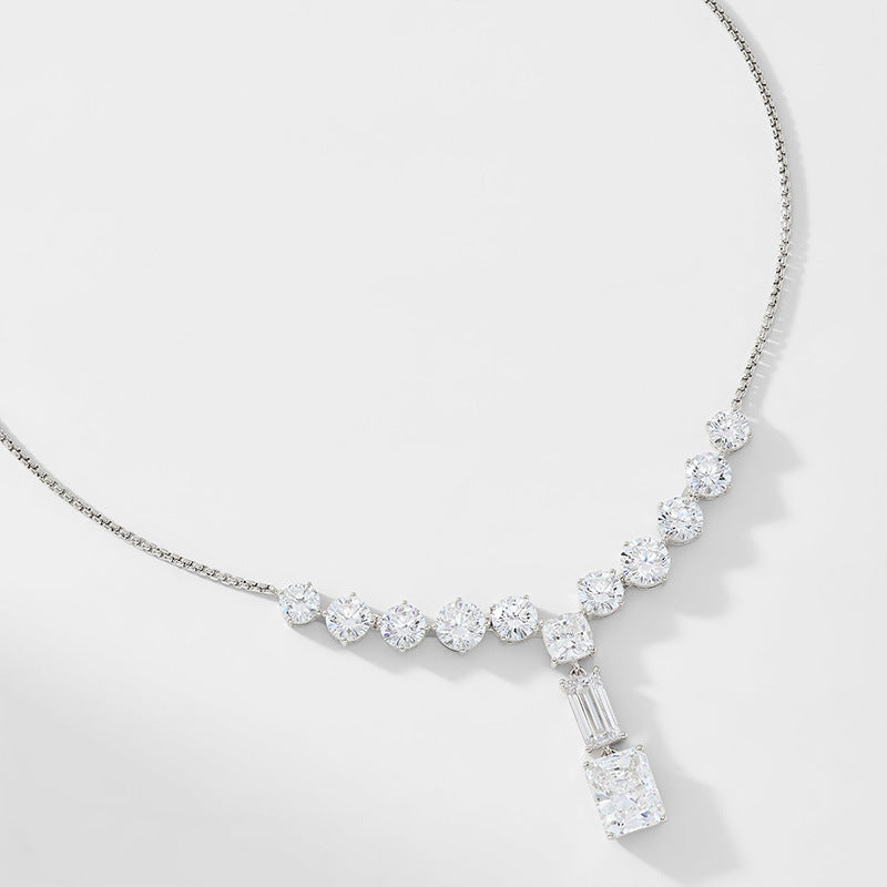 Silver Tassel Necklace For Women Featuring Alloy Pendant Material With Zircon Inlay
