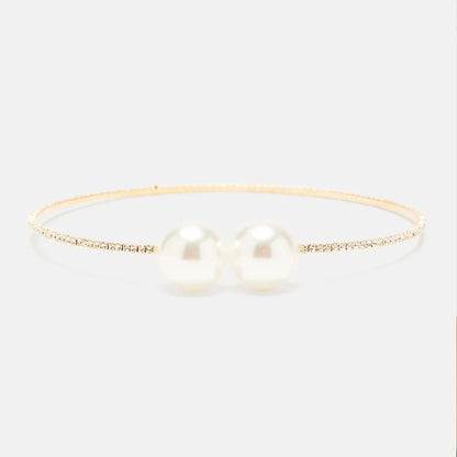 Simple Style Silver Pearl Choker Necklace For Women With Rhinestones Alloy Pendant Material