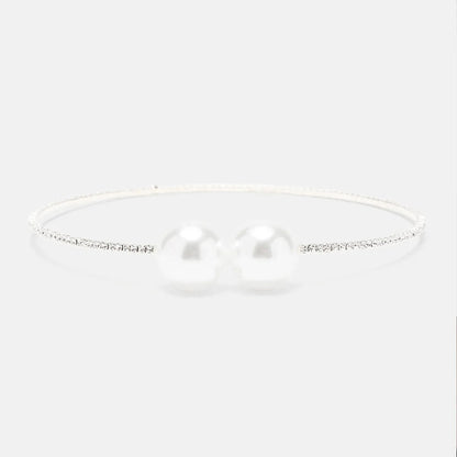 Simple Style Silver Pearl Choker Necklace For Women With Rhinestones Alloy Pendant Material