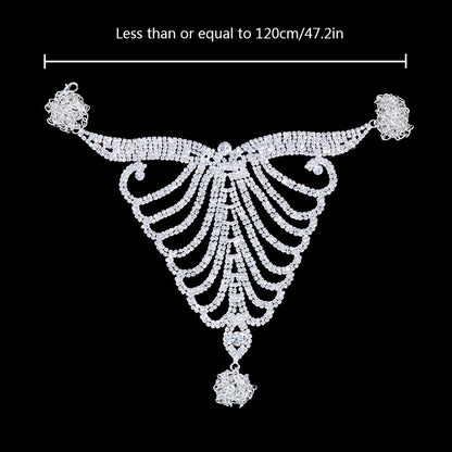 Gold Alloy Body Chain For Women Featuring Butterfly Pattern With Electroplated Copper Plated Finish And Rhinestone Inlay