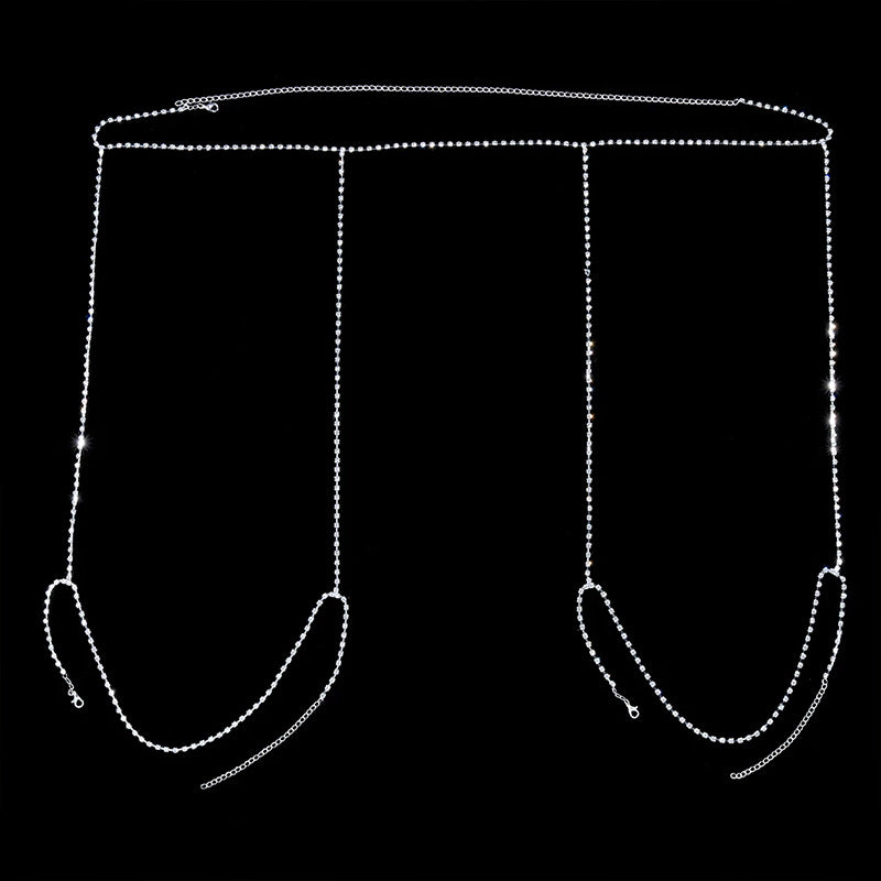 Gold Alloy Body Chain For Women Featuring Butterfly Pattern With Electroplated Copper Plated Finish And Rhinestone Inlay