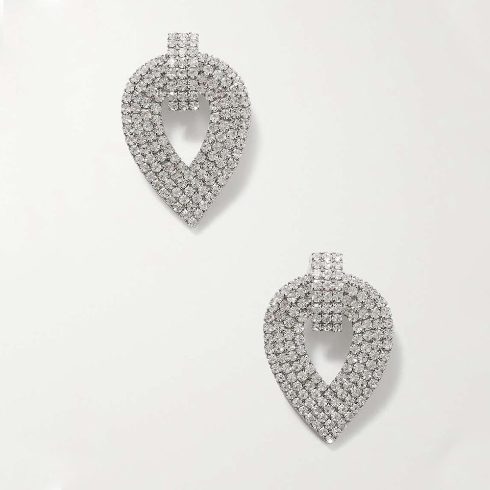 Silver Leaf Clip Earrings For Women, Electroplated Alloy With Rhinestone Inlay