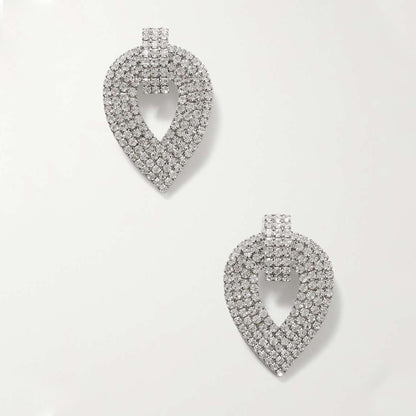 Silver Leaf Clip Earrings For Women, Electroplated Alloy With Rhinestone Inlay