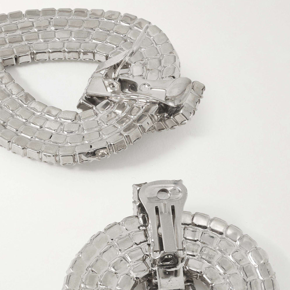 Silver Leaf Clip Earrings For Women, Electroplated Alloy With Rhinestone Inlay