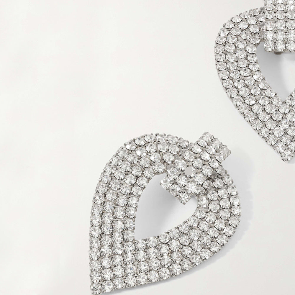 Silver Leaf Clip Earrings For Women, Electroplated Alloy With Rhinestone Inlay