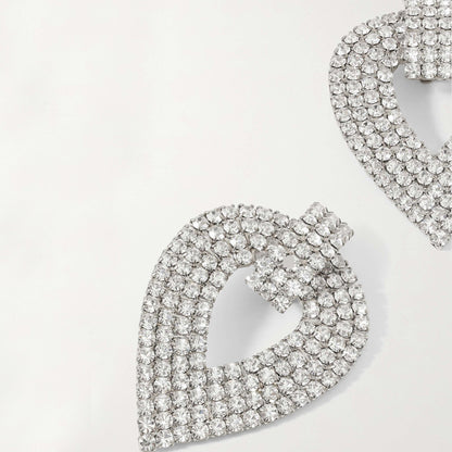 Silver Leaf Clip Earrings For Women, Electroplated Alloy With Rhinestone Inlay