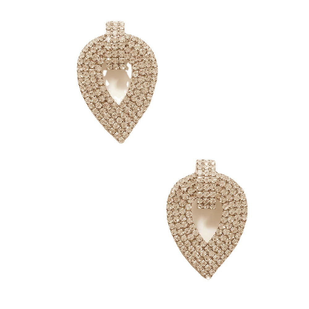 Silver Leaf Clip Earrings For Women, Electroplated Alloy With Rhinestone Inlay