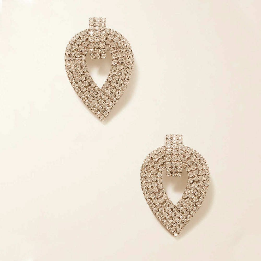 Silver Leaf Clip Earrings For Women, Electroplated Alloy With Rhinestone Inlay