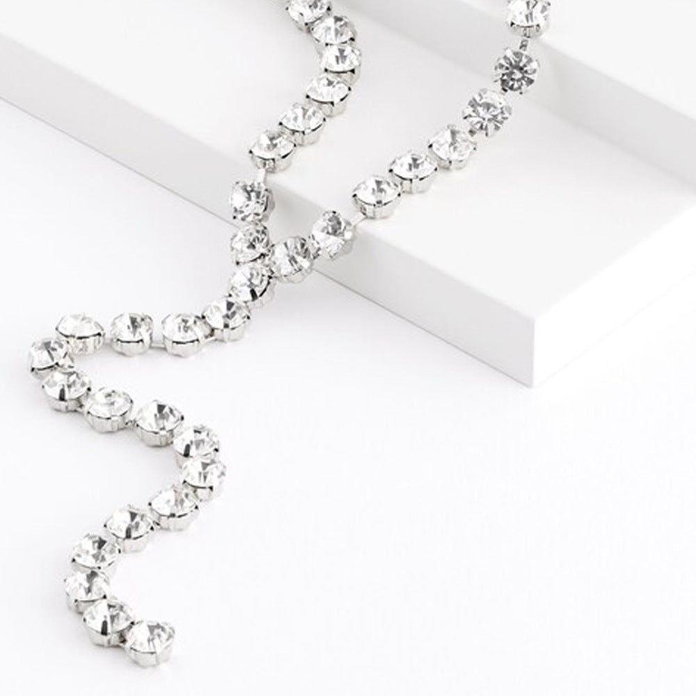 Silver Alloy Tassel Choker Necklace With Rhinestone Pendant For Women