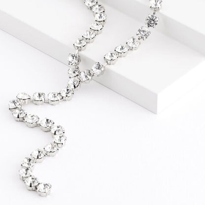 Silver Alloy Tassel Choker Necklace With Rhinestone Pendant For Women