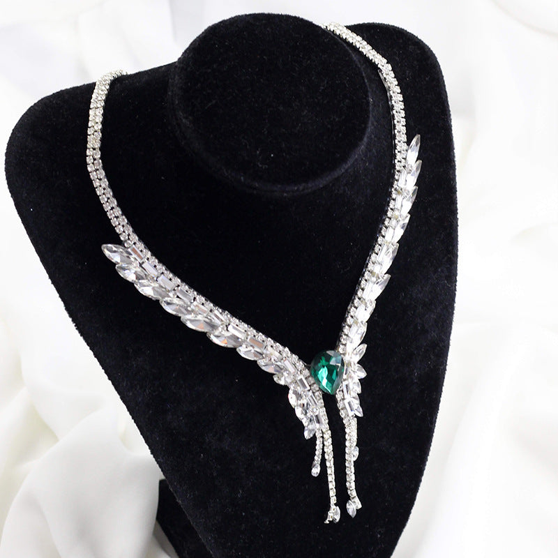 Green Tassel Necklace For Women Featuring Alloy Pendant Material And Rhinestone Inlay