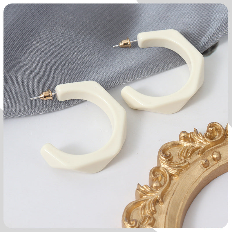 Simple Style Irregular White Stud Earrings For Women With 925 Sterling Silver Posts, Alloy Design