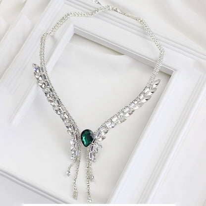 Green Tassel Necklace For Women Featuring Alloy Pendant Material And Rhinestone Inlay