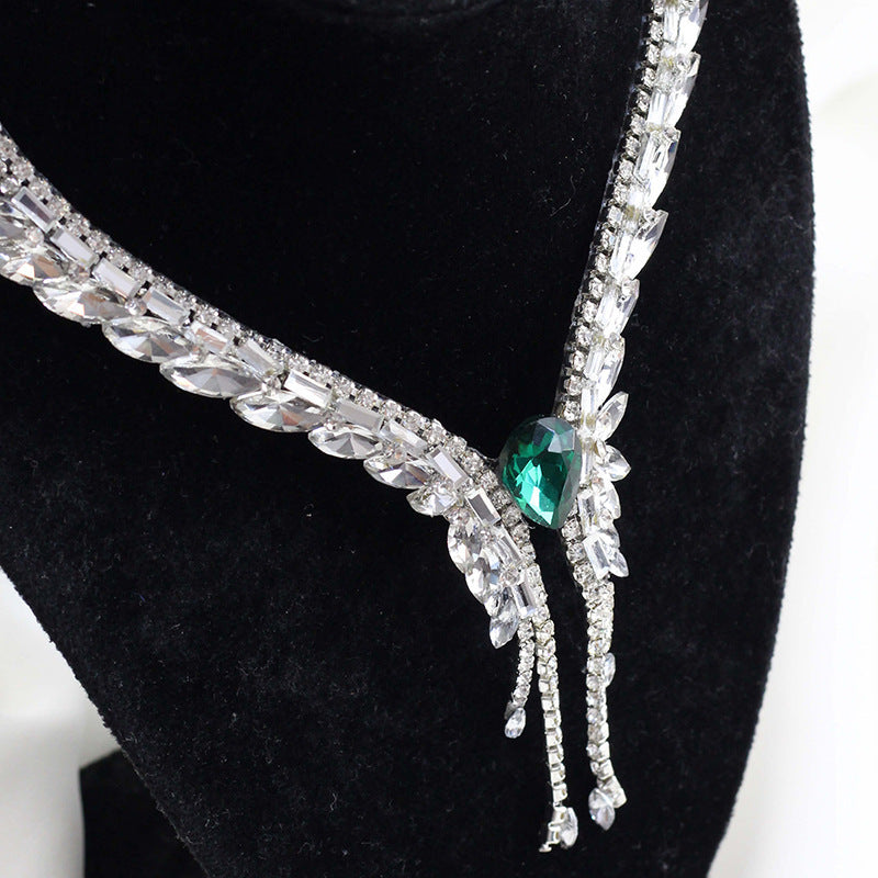Green Tassel Necklace For Women Featuring Alloy Pendant Material And Rhinestone Inlay