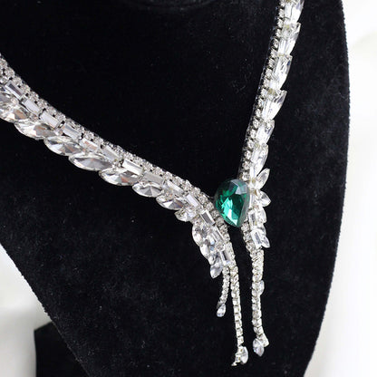Green Tassel Necklace For Women Featuring Alloy Pendant Material And Rhinestone Inlay