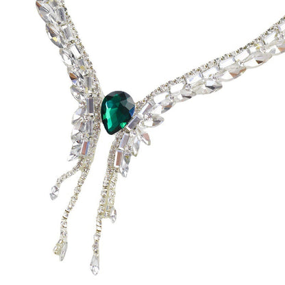 Green Tassel Necklace For Women Featuring Alloy Pendant Material And Rhinestone Inlay