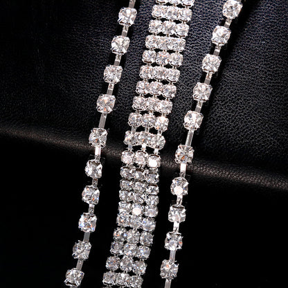 Unisex Silver Alloy Body Chain With Geometric Pattern And White Crystal Inlay, Simple Style Featuring Electroplated Finish