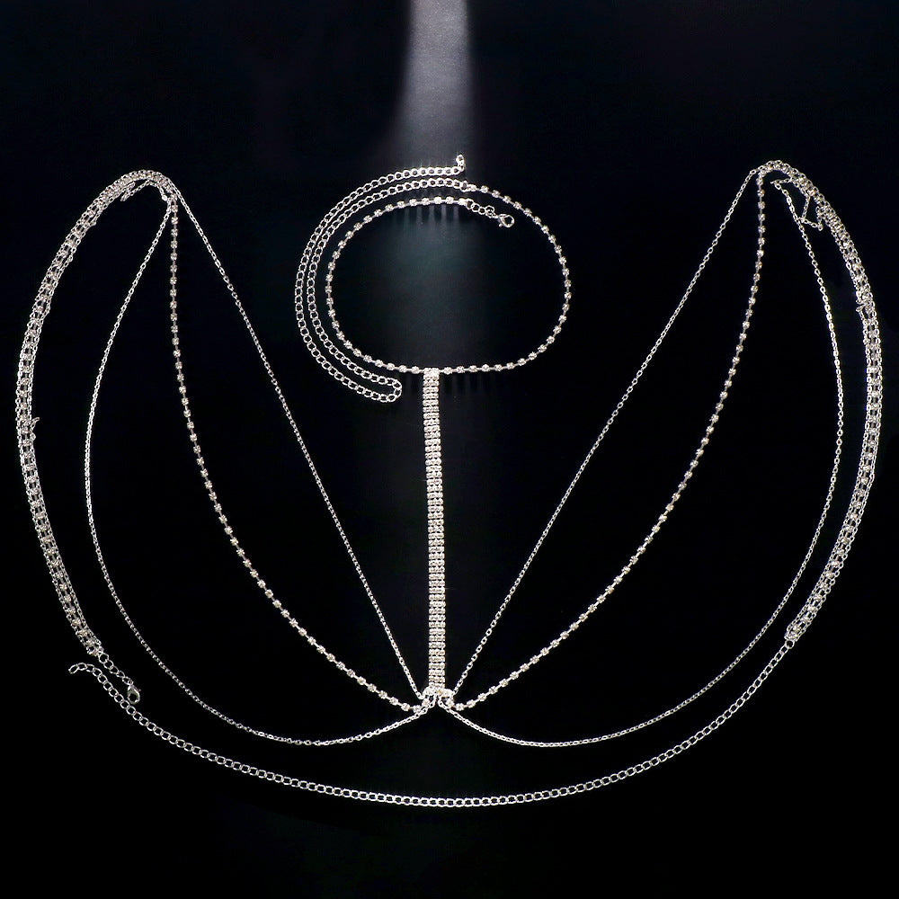 Unisex Silver Alloy Body Chain With Geometric Pattern And White Crystal Inlay, Simple Style Featuring Electroplated Finish