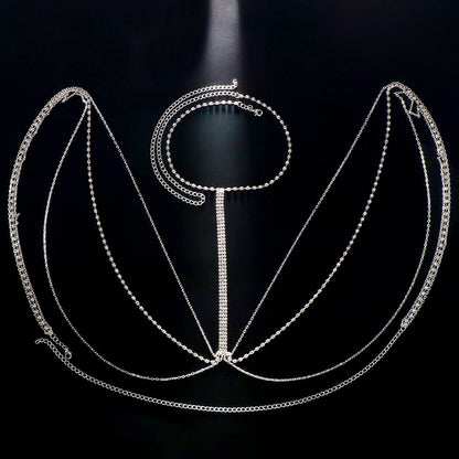 Unisex Silver Alloy Body Chain With Geometric Pattern And White Crystal Inlay, Simple Style Featuring Electroplated Finish