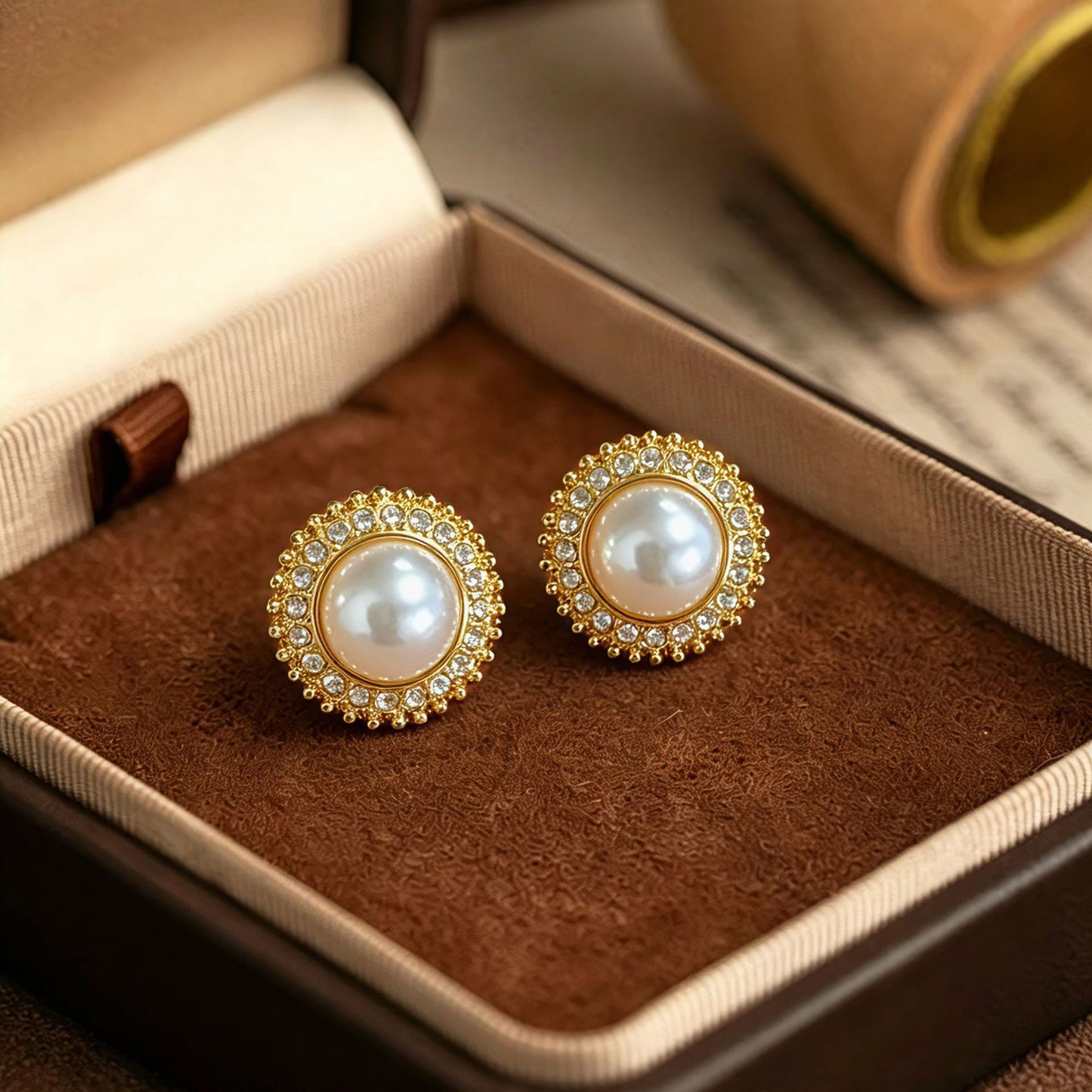 Round Stud Earrings For Unisex Featuring Electroplated Alloy With 925 Sterling Silver Posts And Artificial Pearl Inlay