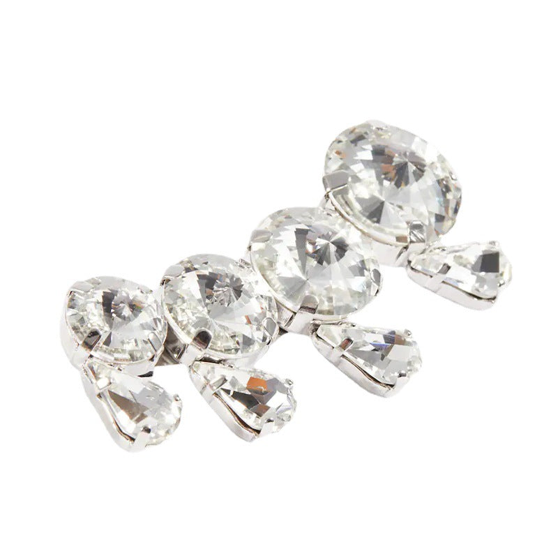 Geometric Silver Alloy Earrings For Women With Electroplated Finish And Rhinestone Inlay