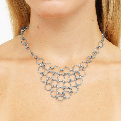 Round Silver Hip-Hop Necklace For Women With Alloy Chain And Alloy Pendant