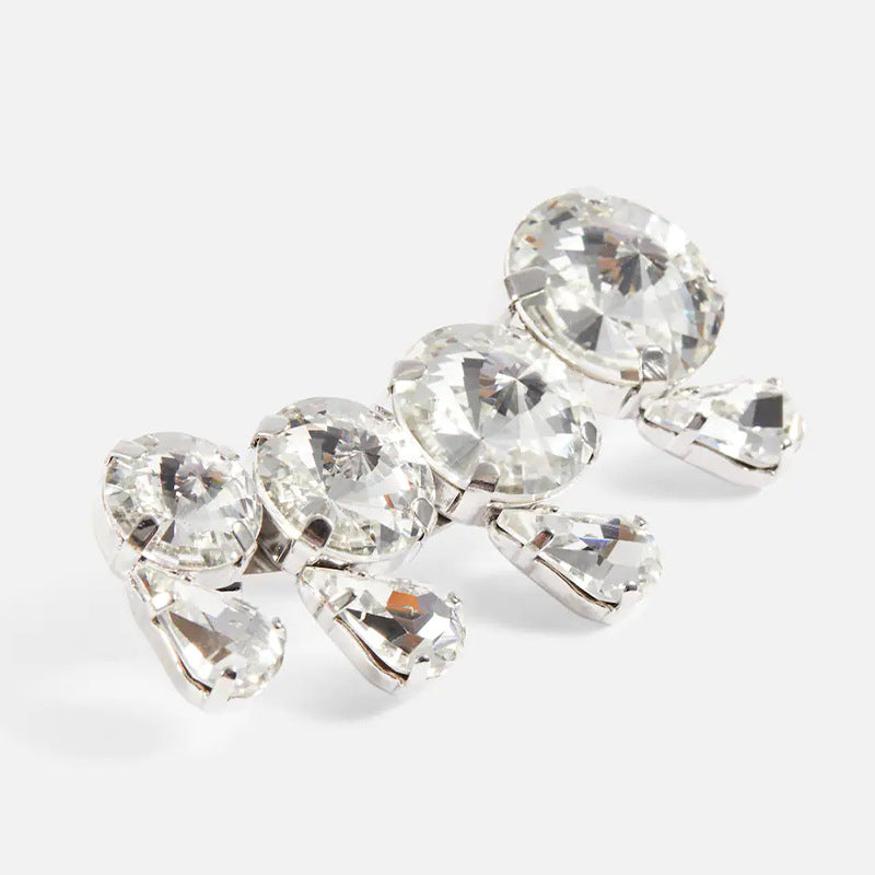 Geometric Silver Alloy Earrings For Women With Electroplated Finish And Rhinestone Inlay