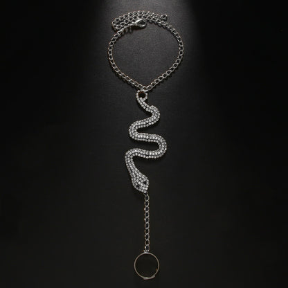 Gothic Silver Snake Chain Hand Bracelet For Women Featuring Alloy Material And Rhinestone Inlay