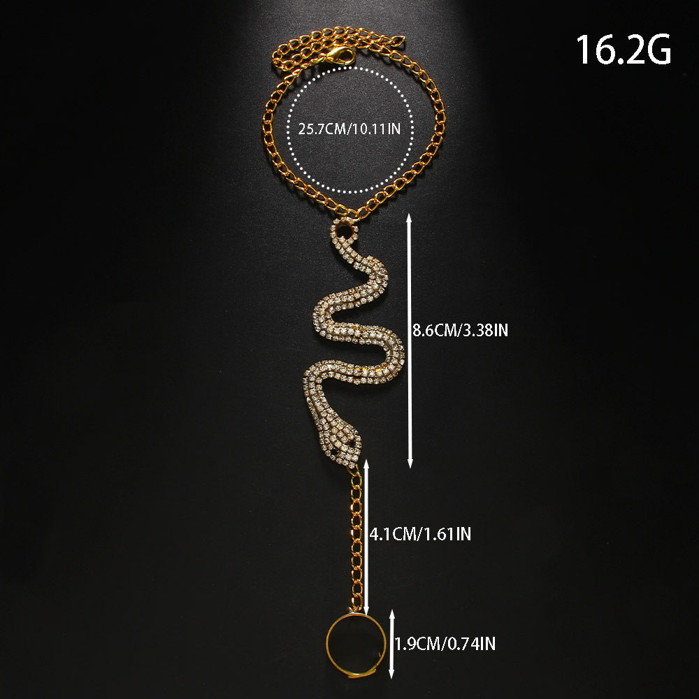 Gothic Silver Snake Chain Hand Bracelet For Women Featuring Alloy Material And Rhinestone Inlay
