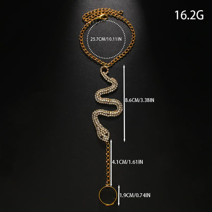 Gothic Silver Snake Chain Hand Bracelet For Women Featuring Alloy Material And Rhinestone Inlay