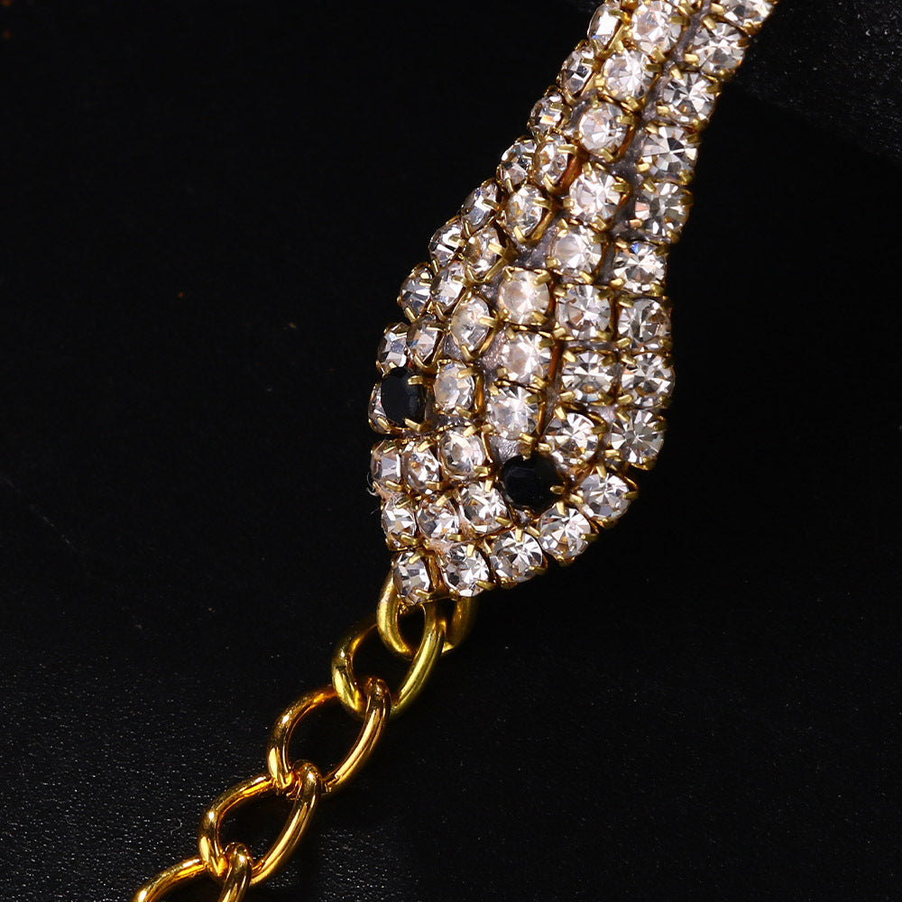 Gothic Silver Snake Chain Hand Bracelet For Women Featuring Alloy Material And Rhinestone Inlay