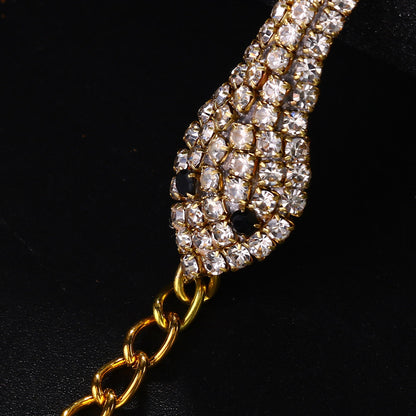 Gothic Silver Snake Chain Hand Bracelet For Women Featuring Alloy Material And Rhinestone Inlay